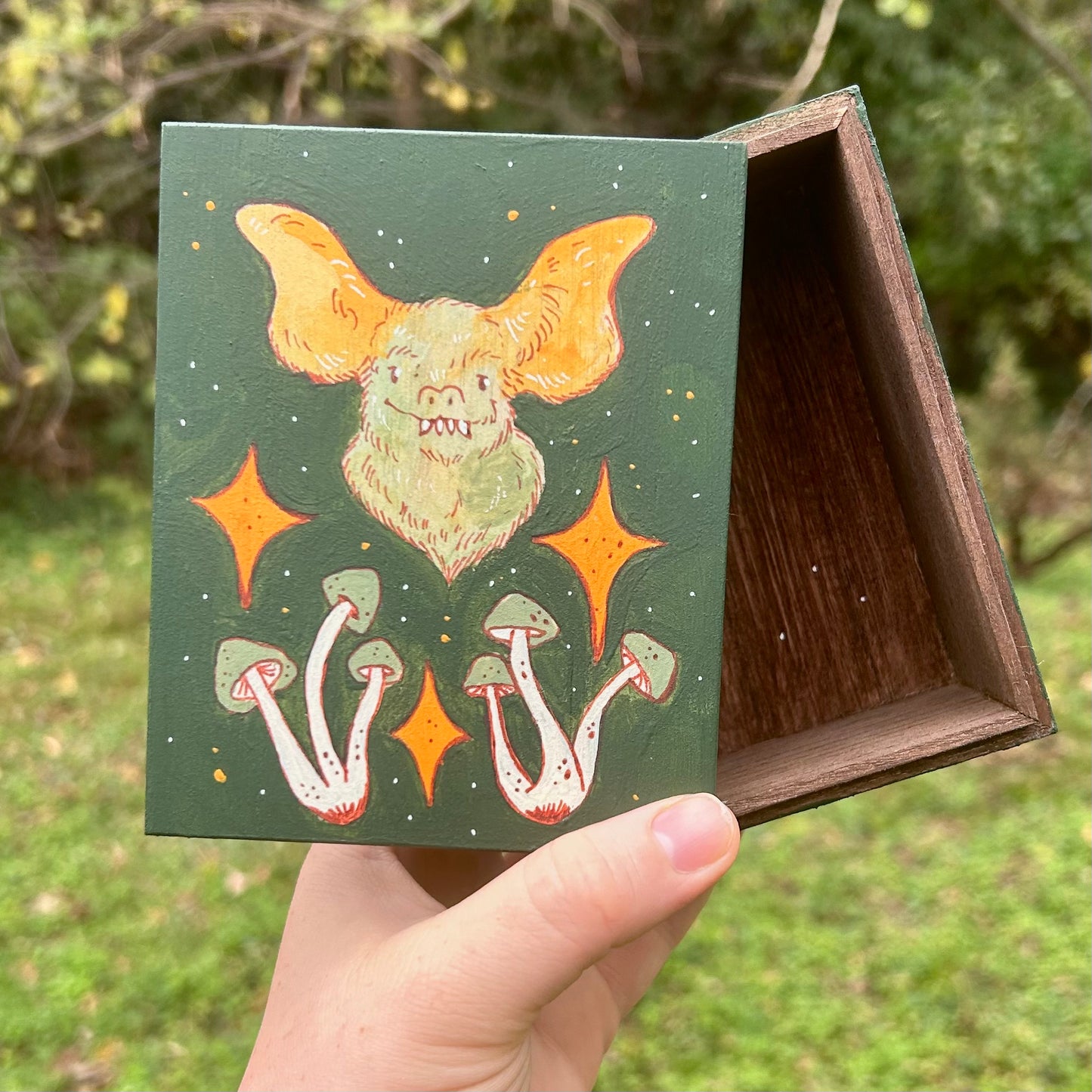 Handpainted Vampire Bat Box-Mushroom 1