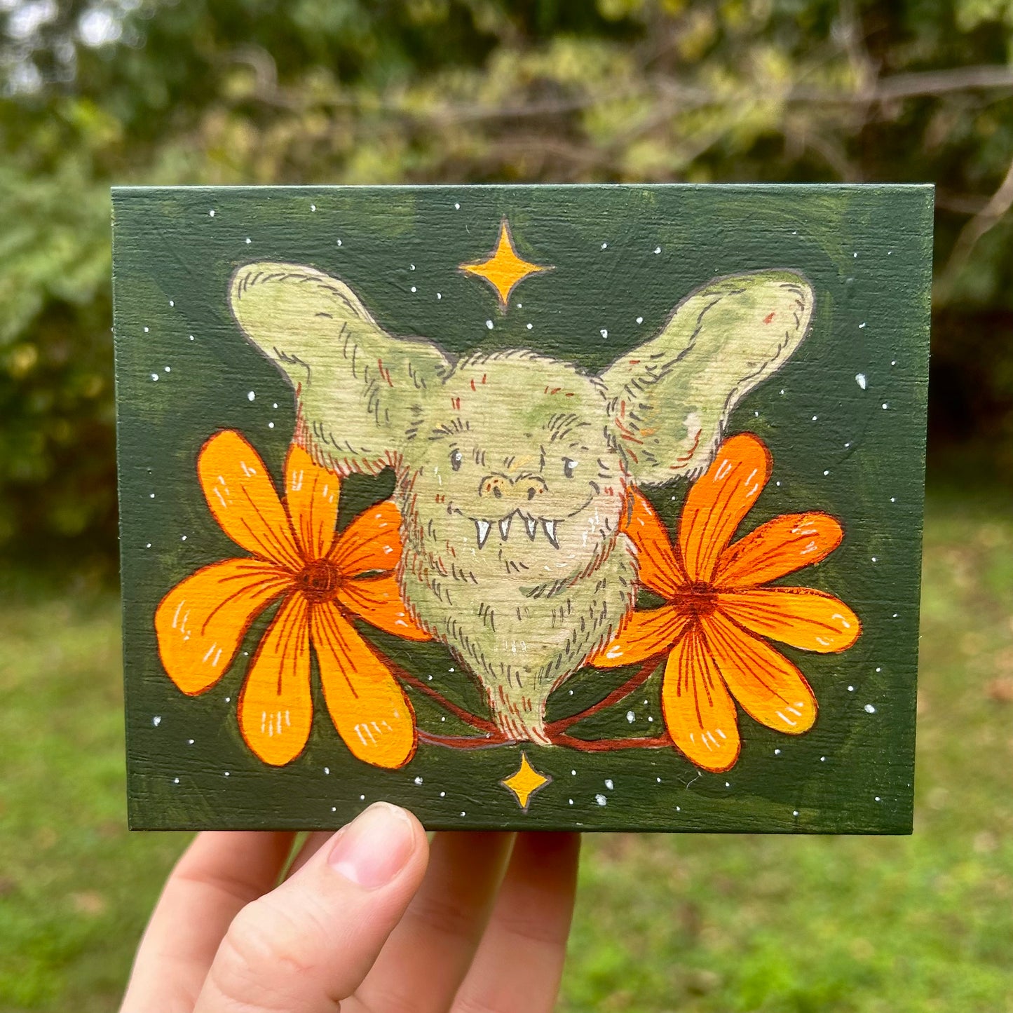 Handpainted Vampire Bat Box- Flowers