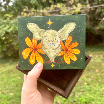 Handpainted Vampire Bat Box- Flowers