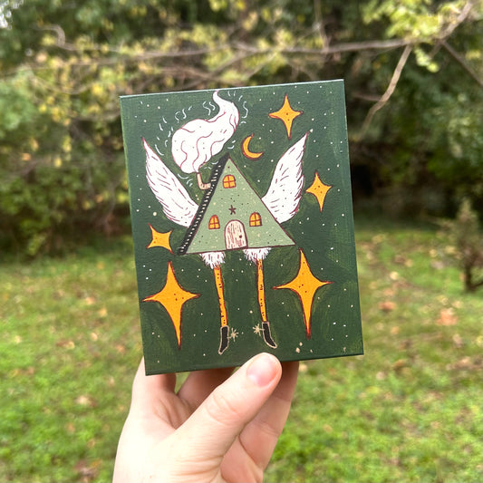 Handpainted Box-Winged A Frame Baba Yaga Cabin