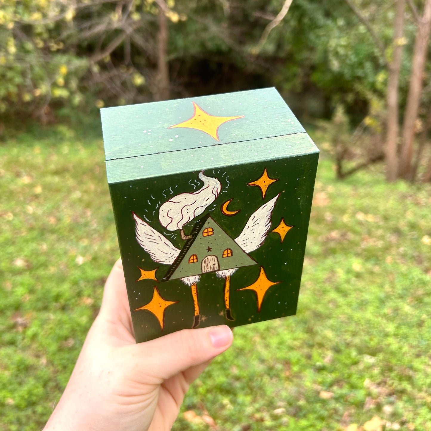 Handpainted Box-Winged A Frame Baba Yaga Cabin