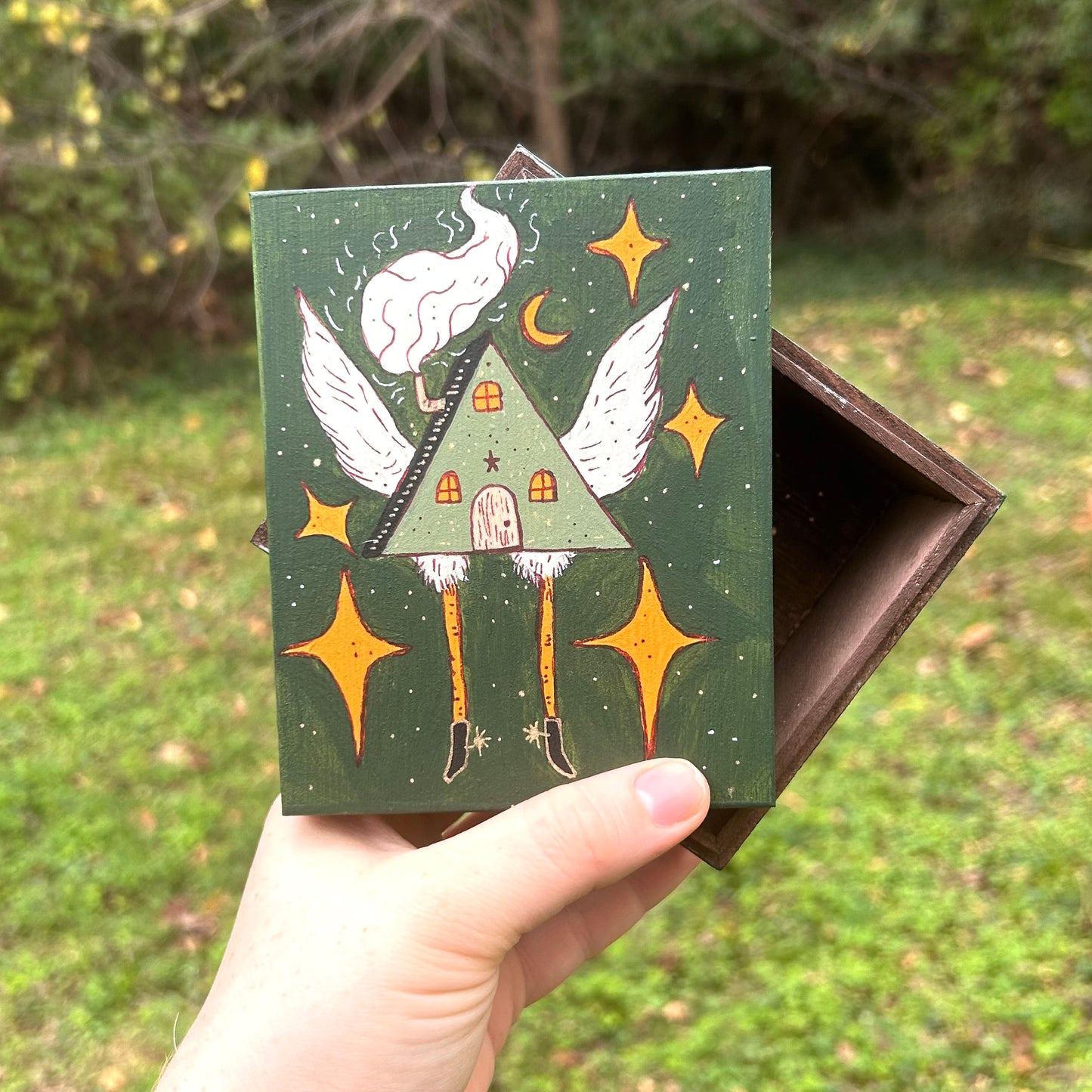 Handpainted Box-Winged A Frame Baba Yaga Cabin