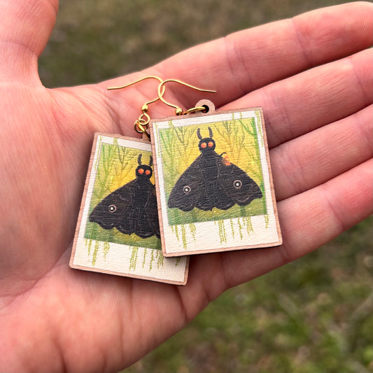 Swamp Mothman Polaroid Earrings