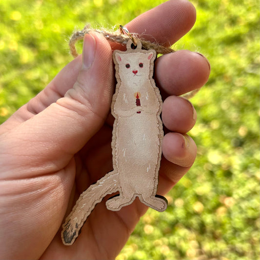 Wooden Ghost of Christmas Past Weasel Ornament