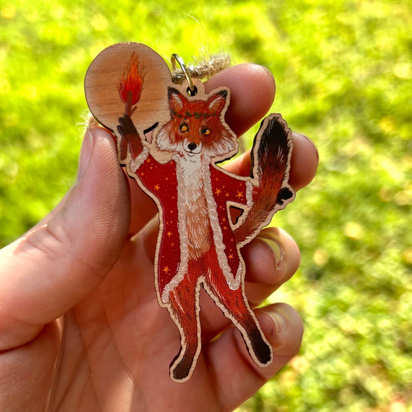 Wooden Ghost of Christmas Present Fox Ornament